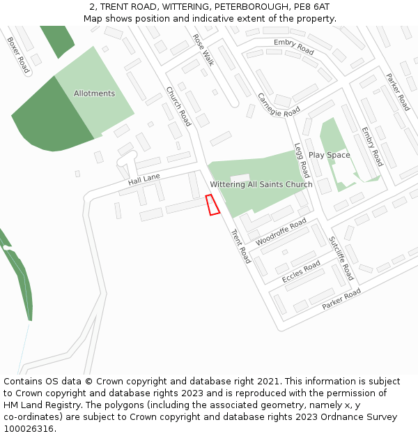 2, TRENT ROAD, WITTERING, PETERBOROUGH, PE8 6AT: Location map and indicative extent of plot