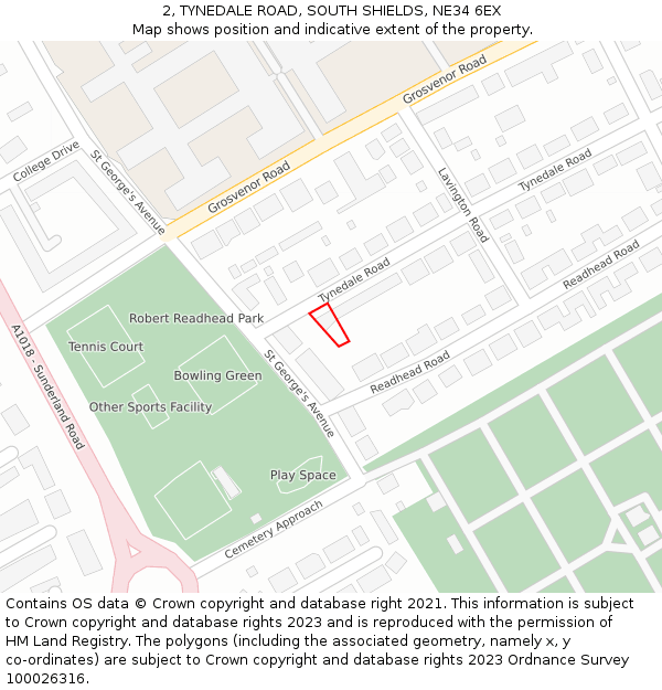 2, TYNEDALE ROAD, SOUTH SHIELDS, NE34 6EX: Location map and indicative extent of plot