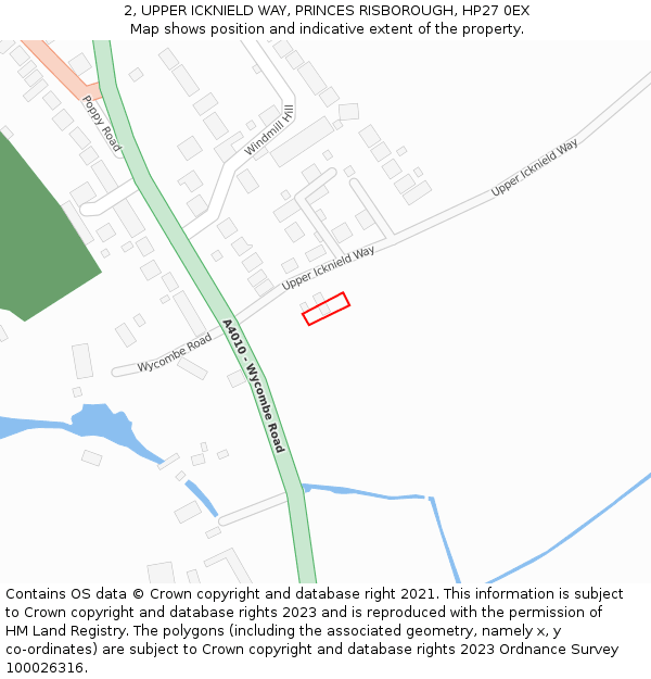 2, UPPER ICKNIELD WAY, PRINCES RISBOROUGH, HP27 0EX: Location map and indicative extent of plot