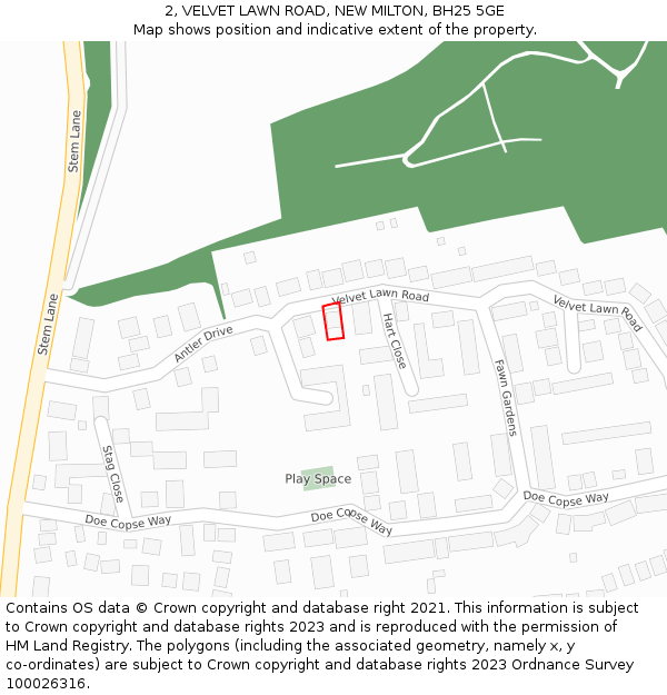 2, VELVET LAWN ROAD, NEW MILTON, BH25 5GE: Location map and indicative extent of plot