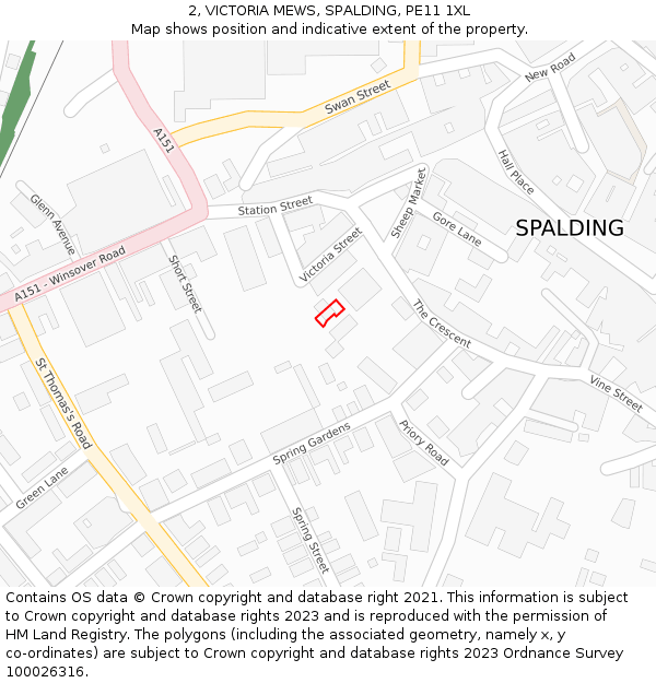 2, VICTORIA MEWS, SPALDING, PE11 1XL: Location map and indicative extent of plot