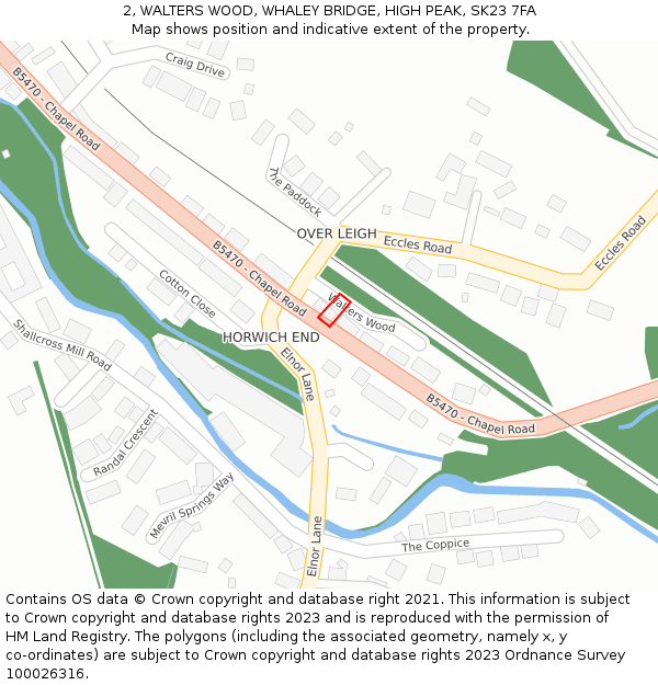 2, WALTERS WOOD, WHALEY BRIDGE, HIGH PEAK, SK23 7FA: Location map and indicative extent of plot