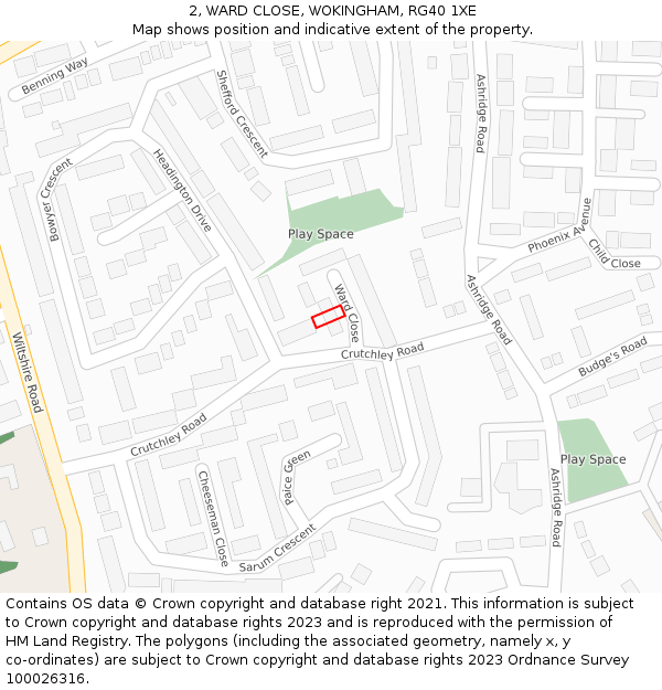 2, WARD CLOSE, WOKINGHAM, RG40 1XE: Location map and indicative extent of plot