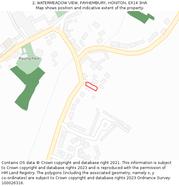 2, WATERMEADOW VIEW, PAYHEMBURY, HONITON, EX14 3HA: Location map and indicative extent of plot