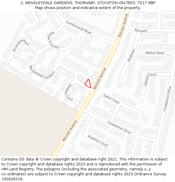 2, WENSLEYDALE GARDENS, THORNABY, STOCKTON-ON-TEES, TS17 9BP: Location map and indicative extent of plot