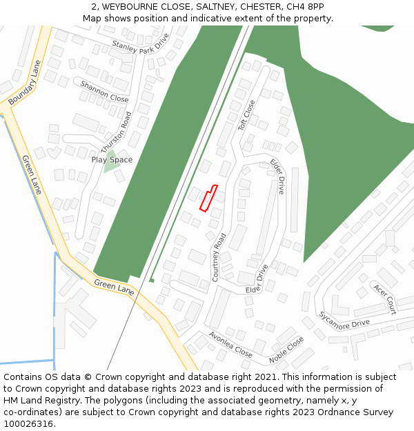 2, WEYBOURNE CLOSE, SALTNEY, CHESTER, CH4 8PP: Location map and indicative extent of plot