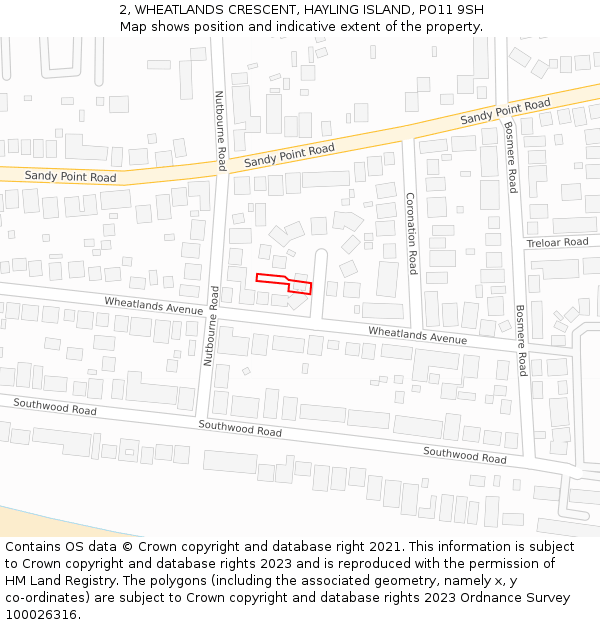 2, WHEATLANDS CRESCENT, HAYLING ISLAND, PO11 9SH: Location map and indicative extent of plot