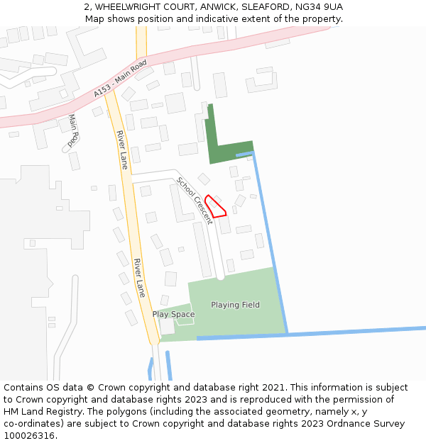 2, WHEELWRIGHT COURT, ANWICK, SLEAFORD, NG34 9UA: Location map and indicative extent of plot