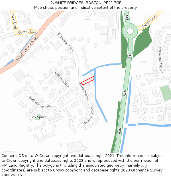 2, WHITE BRIDGES, BOSTON, PE21 7GE: Location map and indicative extent of plot