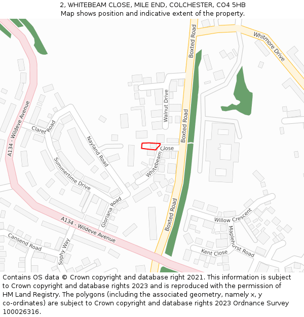 2, WHITEBEAM CLOSE, MILE END, COLCHESTER, CO4 5HB: Location map and indicative extent of plot