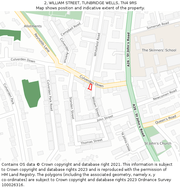 2, WILLIAM STREET, TUNBRIDGE WELLS, TN4 9RS: Location map and indicative extent of plot