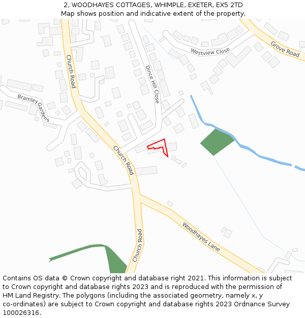 2, WOODHAYES COTTAGES, WHIMPLE, EXETER, EX5 2TD: Location map and indicative extent of plot