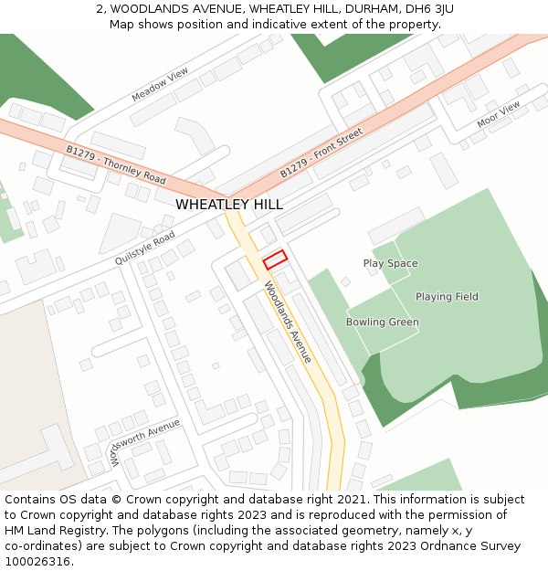2, WOODLANDS AVENUE, WHEATLEY HILL, DURHAM, DH6 3JU: Location map and indicative extent of plot