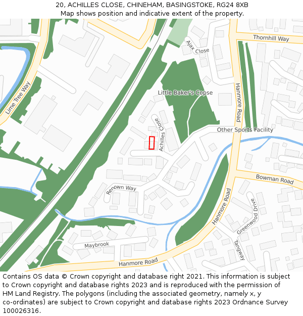 20, ACHILLES CLOSE, CHINEHAM, BASINGSTOKE, RG24 8XB: Location map and indicative extent of plot