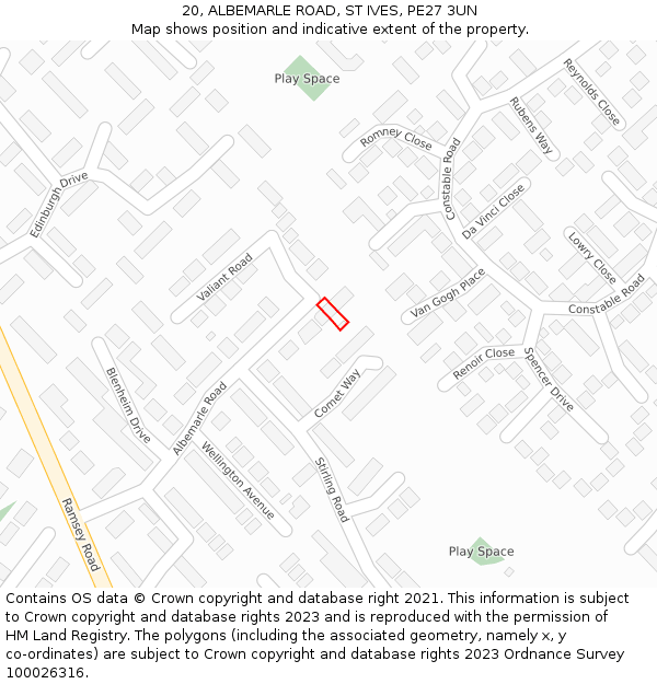 20, ALBEMARLE ROAD, ST IVES, PE27 3UN: Location map and indicative extent of plot