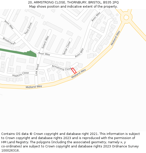 20, ARMSTRONG CLOSE, THORNBURY, BRISTOL, BS35 2PQ: Location map and indicative extent of plot