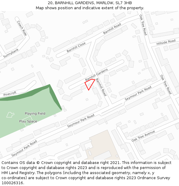 20, BARNHILL GARDENS, MARLOW, SL7 3HB: Location map and indicative extent of plot