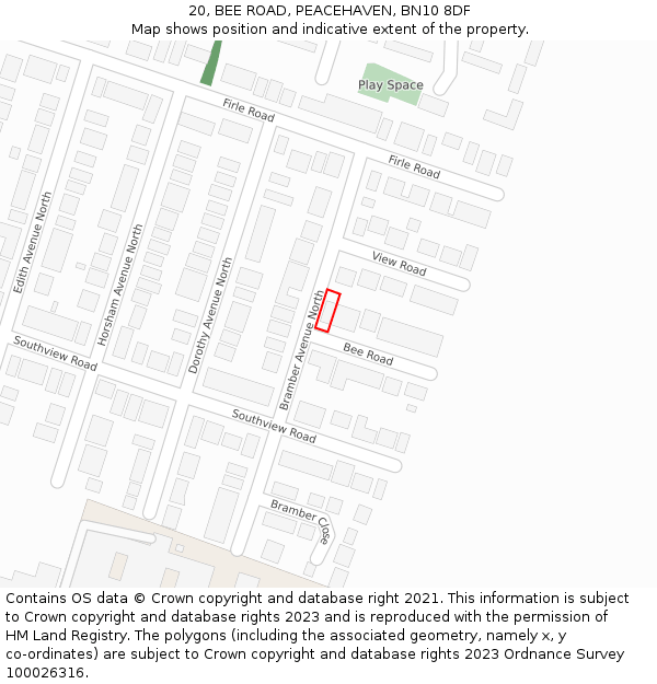 20, BEE ROAD, PEACEHAVEN, BN10 8DF: Location map and indicative extent of plot