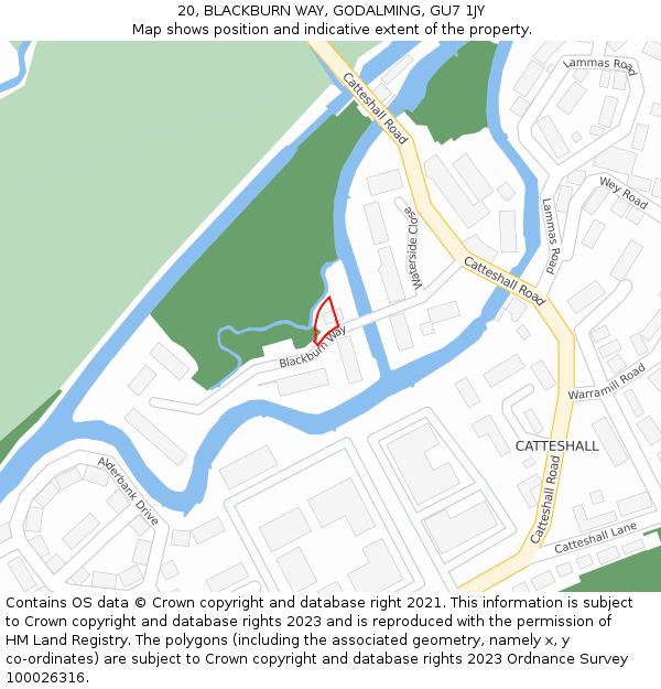 20, BLACKBURN WAY, GODALMING, GU7 1JY: Location map and indicative extent of plot