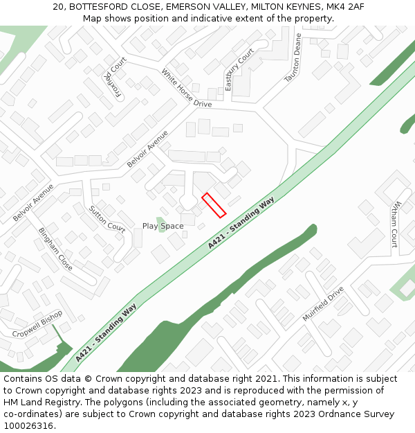 20, BOTTESFORD CLOSE, EMERSON VALLEY, MILTON KEYNES, MK4 2AF: Location map and indicative extent of plot