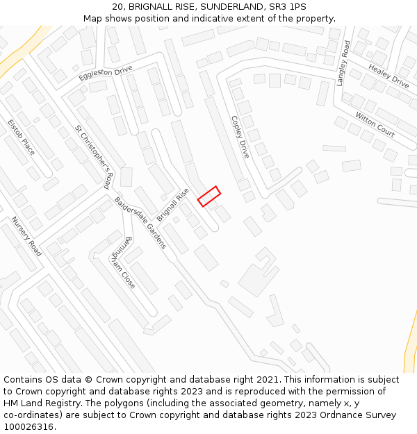 20, BRIGNALL RISE, SUNDERLAND, SR3 1PS: Location map and indicative extent of plot