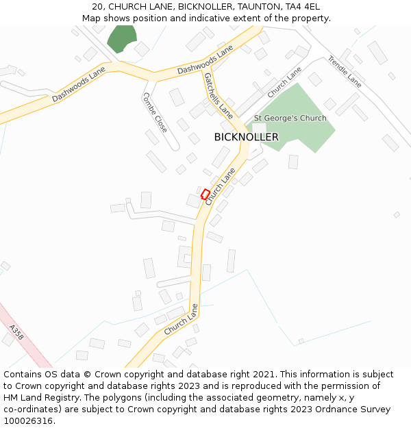 20, CHURCH LANE, BICKNOLLER, TAUNTON, TA4 4EL: Location map and indicative extent of plot