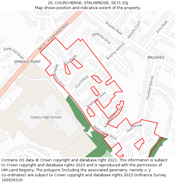 20, CHURCHBANK, STALYBRIDGE, SK15 2QJ: Location map and indicative extent of plot