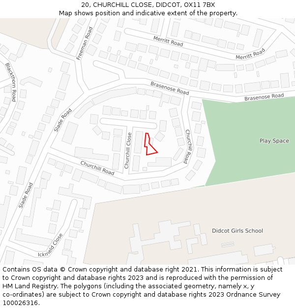 20, CHURCHILL CLOSE, DIDCOT, OX11 7BX: Location map and indicative extent of plot