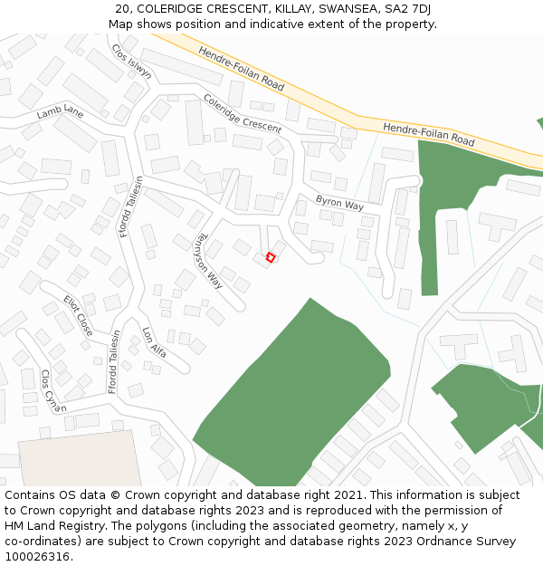 20, COLERIDGE CRESCENT, KILLAY, SWANSEA, SA2 7DJ: Location map and indicative extent of plot