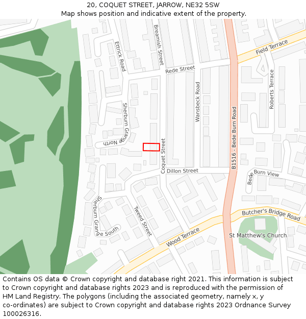 20, COQUET STREET, JARROW, NE32 5SW: Location map and indicative extent of plot