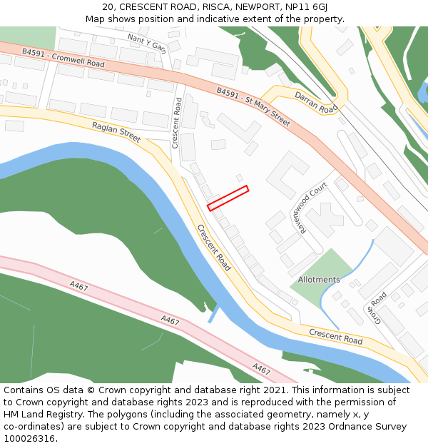20, CRESCENT ROAD, RISCA, NEWPORT, NP11 6GJ: Location map and indicative extent of plot