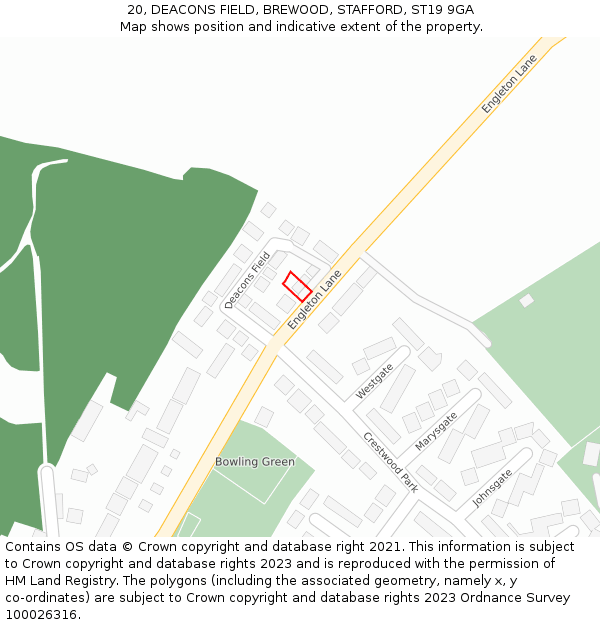 20, DEACONS FIELD, BREWOOD, STAFFORD, ST19 9GA: Location map and indicative extent of plot