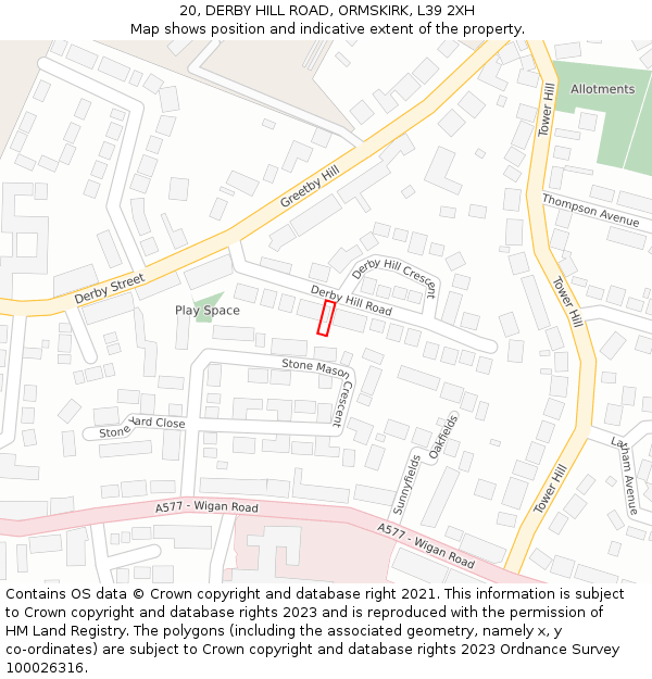 20, DERBY HILL ROAD, ORMSKIRK, L39 2XH: Location map and indicative extent of plot