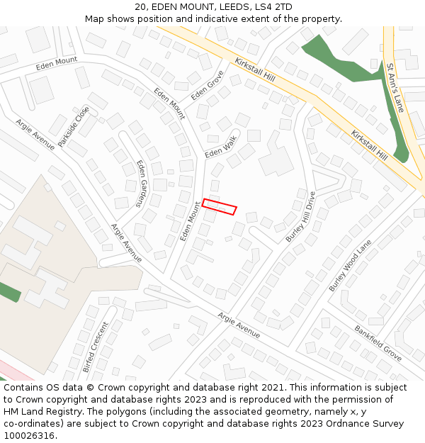 20, EDEN MOUNT, LEEDS, LS4 2TD: Location map and indicative extent of plot