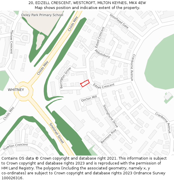 20, EDZELL CRESCENT, WESTCROFT, MILTON KEYNES, MK4 4EW: Location map and indicative extent of plot