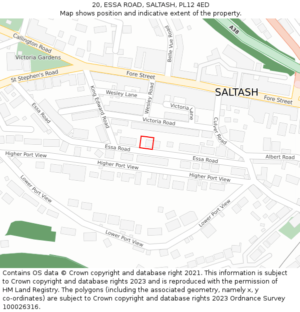 20, ESSA ROAD, SALTASH, PL12 4ED: Location map and indicative extent of plot