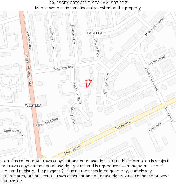 20, ESSEX CRESCENT, SEAHAM, SR7 8DZ: Location map and indicative extent of plot