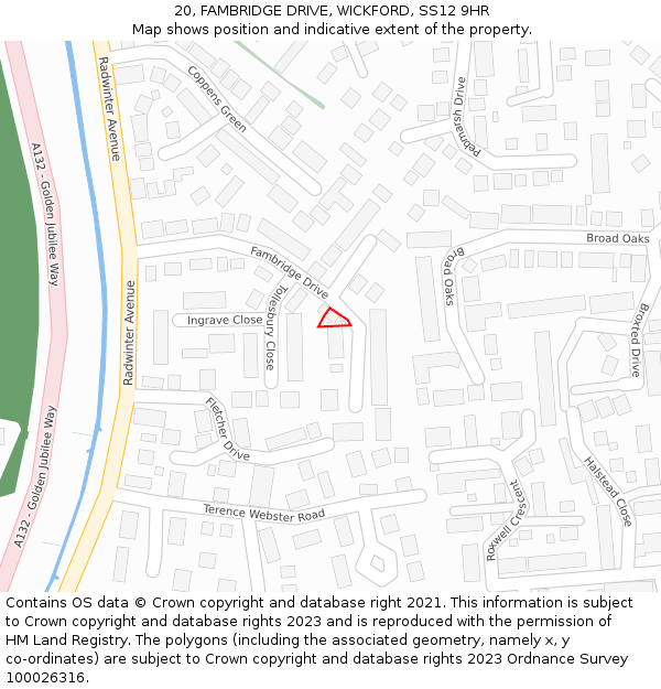 20, FAMBRIDGE DRIVE, WICKFORD, SS12 9HR: Location map and indicative extent of plot