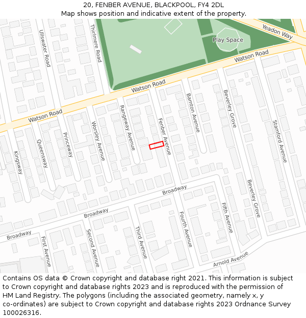 20, FENBER AVENUE, BLACKPOOL, FY4 2DL: Location map and indicative extent of plot