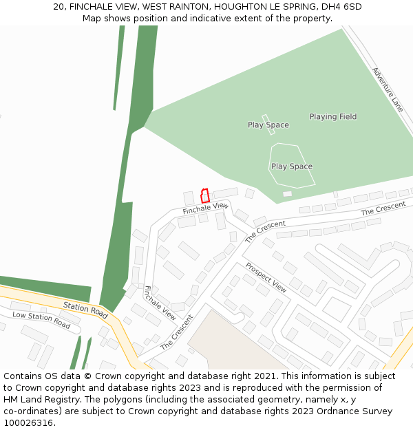 20, FINCHALE VIEW, WEST RAINTON, HOUGHTON LE SPRING, DH4 6SD: Location map and indicative extent of plot