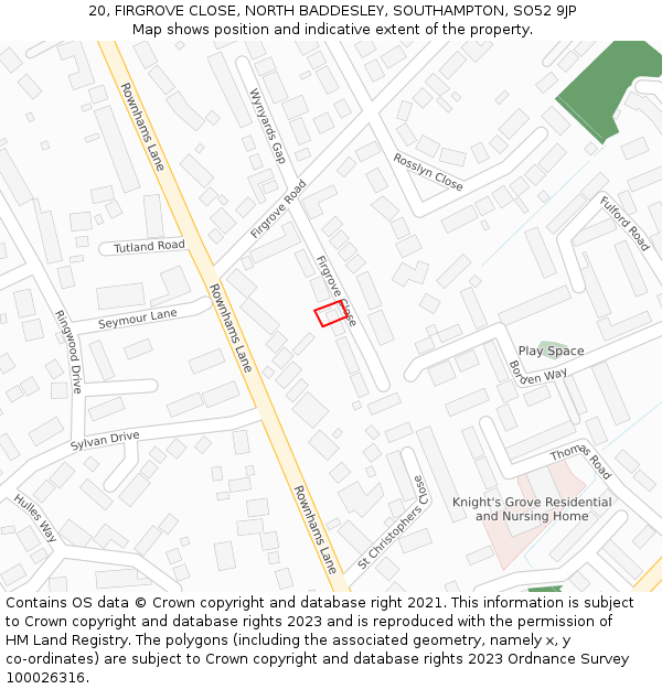 20, FIRGROVE CLOSE, NORTH BADDESLEY, SOUTHAMPTON, SO52 9JP: Location map and indicative extent of plot