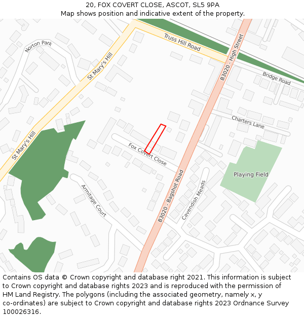 20, FOX COVERT CLOSE, ASCOT, SL5 9PA: Location map and indicative extent of plot