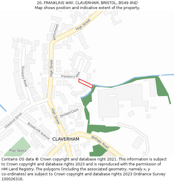 20, FRANKLINS WAY, CLAVERHAM, BRISTOL, BS49 4ND: Location map and indicative extent of plot