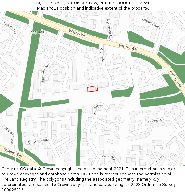 20, GLENDALE, ORTON WISTOW, PETERBOROUGH, PE2 6YL: Location map and indicative extent of plot