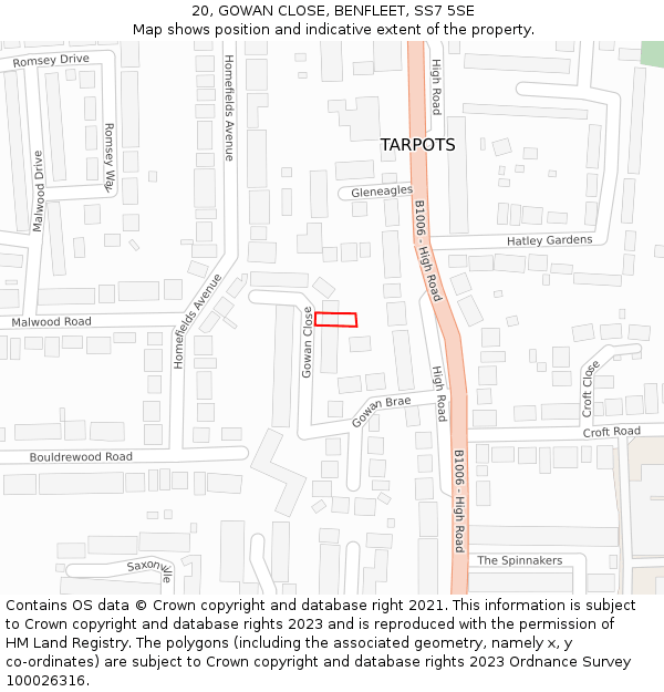 20, GOWAN CLOSE, BENFLEET, SS7 5SE: Location map and indicative extent of plot