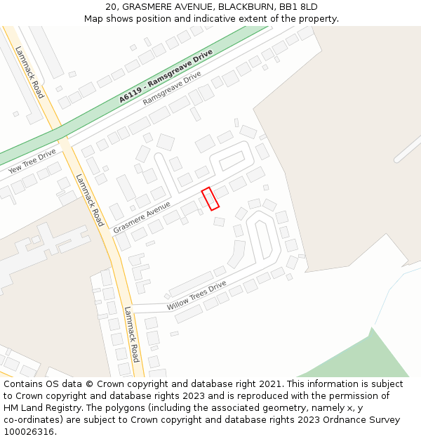 20, GRASMERE AVENUE, BLACKBURN, BB1 8LD: Location map and indicative extent of plot