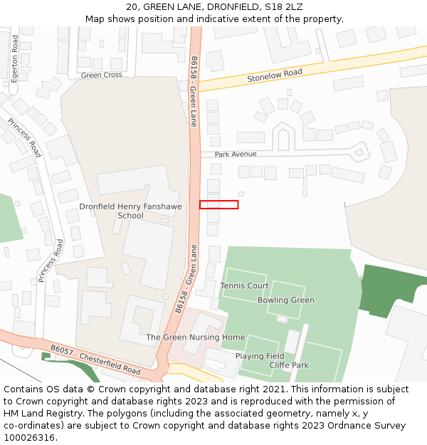 20, GREEN LANE, DRONFIELD, S18 2LZ: Location map and indicative extent of plot