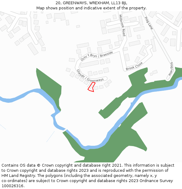 20, GREENWAYS, WREXHAM, LL13 8JL: Location map and indicative extent of plot