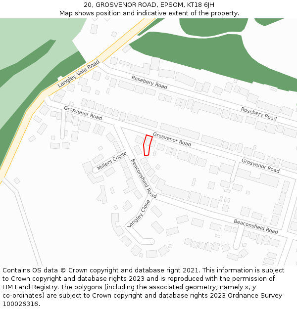 20, GROSVENOR ROAD, EPSOM, KT18 6JH: Location map and indicative extent of plot