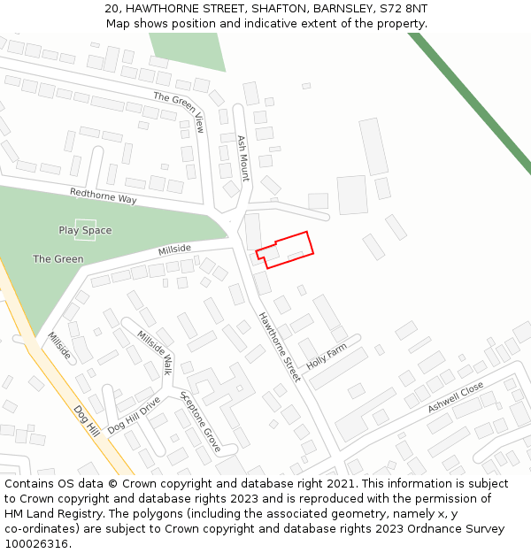 20, HAWTHORNE STREET, SHAFTON, BARNSLEY, S72 8NT: Location map and indicative extent of plot